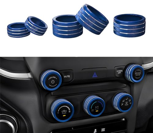YUJIANQ AC Radio Switch Knob Cover for Dodge RAM 2019-2022 (1500 2500 3500) Accessories Air Conditioner Auto Climate Control Volume Tune Switch Knob Button Cover 5pcs/Set (Blue)