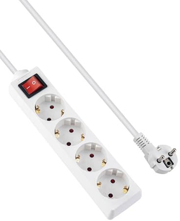 GRIFEMA Ciabatta Multipresa con 4 Prese e Interruttore, 3500 W, 16 A, 1,5 m, Bianco, Protezione Bambini, Prese Orientate a 45°, Evita Consumi Fantasma