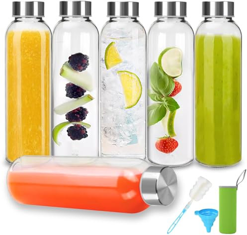 UCAMP Botellas de vidrio con Tapas, Botellas Cristal Reutilizable de 500 ml,Pack de 6,Botella Vidrio Transparente para Bebidas Frías y Calientes,Zumos,Batidos,Smoothie