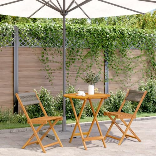 Somanki 3-TLG. Bistro-Set Grau Polypropylen und Massivholz, Gartenset Tisch Und Stühle, Balkon Möbel Für Kleinen Balkon, Terrassenmöbel, Balkonset, Balkonmöbel - 3281842