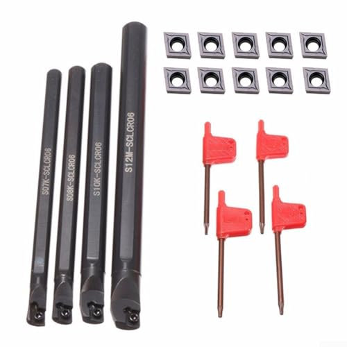 Besttoolifes Präzisionsdrehwerkzeughalter-Set, 7–12 mm, SCLCR06 Drehmeißel, Bohrstange mit 10 Hartmetall-Einsätzen, 4 T8-Schraubenschlüsseln, für Halb-Finish, Endbearbeitung, Gusseisen-Verarbeitung