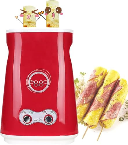 OFNHJK Electric Double Egg Roll Maker, 7-Minute Automatic Egg Boiler Omelette Machine, Mini Sausage Hot Dog Roll Cooker, Nonstick Egg Cup Breakfast Maker for Quick Home Meals Red