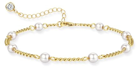 JeweBella Süßwasserperlen Perlenarmband Damen Verstellbares Handgefertigter Perlen Armband Damen 18K Gold/Roségold/Weißgold Vergoldete Elegantes perlen armbänder Geschenk für Frauen