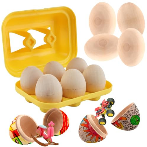 Holzeier Musikinstrumente*6pcs, SilverChry Ostereier aus Holz, Holzeier zum Handbemalen, Hölzerne Eierschüttler, Holzeier Ostern, Rasseleier Set, Holzeier Spielzeug Kinder (Holzfarbe)