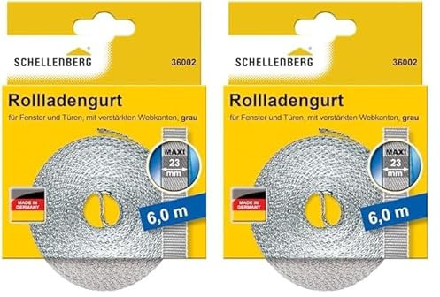 Schellenberg 36002 Rolladengurt 23 mm x 6,0 m System MAXI, Rollladengurt, Gurtband, Rolladenband, grau (Packung mit 2)