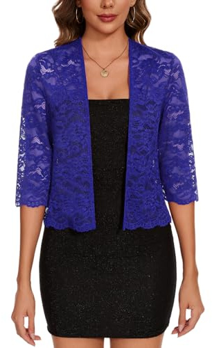 Kyzoeyou Women 3/4 Sleeve Lightweight Lace Bolero Cardigans Open Front Shrugs (Royal Blue XXL)