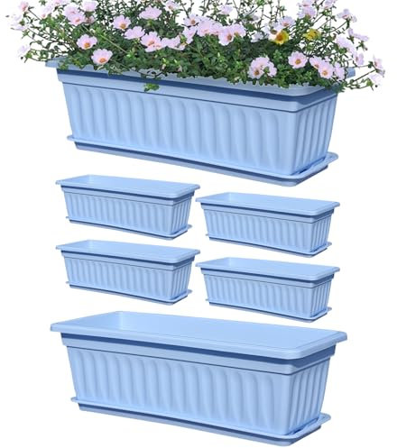 Generico 6 Pezzi Fioriera Delle Finestre - Scatole Di Fioriera All'aperto Con Fori Di Drenaggio E Vassoio Rimovibile | Accessori Per Il Giardinaggio Da Davanzali Per Il Giardino Da Davanzali (Blu)