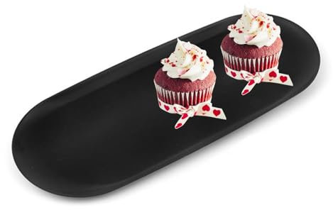 Rixotix Vassoio nero decorativo, 30 x 12 cm, piatto da portata in acciaio inox, nero, per cosmetici, gioielli, candele, dessert (1 pezzo)