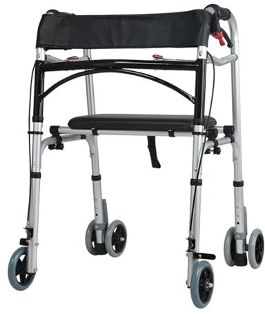 Andador de ruedas Andador vertical, andador con ruedas plegable de pie, ayuda for caminar con movilidad rodante y espalda erguida con asiento, mango ajustable for personas mayores y personas con movil