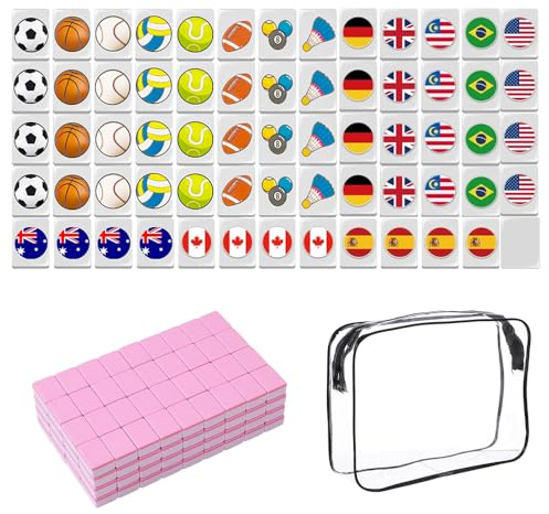 Rppiup 65 Blocks Mahjong Tiles, Seaside Escape Game Blocks Mahjong Set, Mini Flag and Balls Pattern Mahjong Game, Seaside Escape Board Games, Family Celebrations Party Gift for Kids and Adults