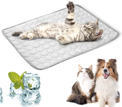 LURNODY Tapis Refrigerant Chien 40 * 30cm Tapis Rafraîchissant pour Animaux Coussin de Refroidissement Réutilisable Pet Cooling Mat pour Chiens de Petite et Moyenne Taille ou Chats Durable（Gris XS）