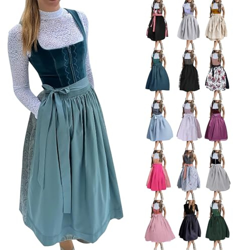 Angxiwan dirndlschürzen,Trachtenkleid Dirndlkleid Trachtenmode Midi Bayerisches Dirndl Kleid für Damen Lang Wiesn Outfit Elegant Retro Kleider Festlich für Bierfest Oktoberfest