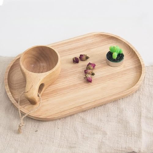 WPKD BLUEIY Wooden No-Painted Pizza Plate, Heat Resistant Serving Tray for Home and Restaurant, Oval Plate for Sushi, 40 x 30 cm, Large Wooden Serving Dish