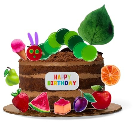 Hungry Caterpillar Acrylic Cake Topper Set, Story Book Theme Party Decorations, Green, 12cm x 5.5cm Caterpillar, 7cm x 8.5cm Leaf