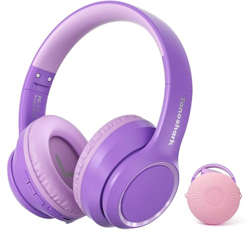 TONOSHARK Kopfhörer Kinder Bluetooth | Noise Cancelling Kopfhoerer Kinder | Leicht, 60h Spielzeit, über Ohr Kinderkopfhörer Bluetooth Mit Mikrofon - Für Schule/Reisen | Inkl. Tragetasche (Lila)