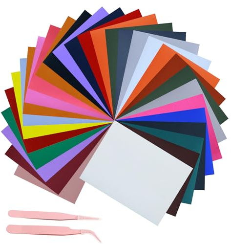 Juadnic 30er-Pack Plotterfolie Textil (Mit Pinzette), 20 X 15 Cm, Bügelfolie Für Textilien, Flexible Folie Zum Bemalen Von Textilien, Ideal Für T-Shirt-Design, Bekleidung, Taschen Und Hüte