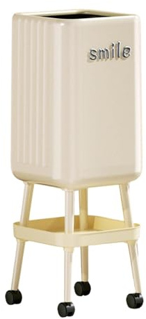 DimyFew Bote de Basura Alto con Ruedas Y Base Alta Cubo de Residuos con Dos Compartimentos Y de Almacenamiento PP Moderno Y Transporte Ágil, Beige con Bandeja, Individual