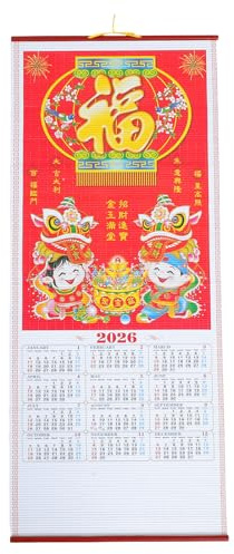 Sewroro 2026 Horse Calendar Chinese Wall Art Scroll with Lunar Dates Feng Shui Home Office Hanging Decoration Traditional Zodiac Wall Calendar