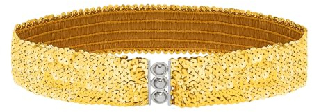 TrendandStylez Damen Pailletten Gürtel elastisch – Glitzer Stretchgürtel für Kleid & Kostüm, funkelnder Taillengürtel für Karneval, 80er Jahre Party & Silvester in 4 Farben