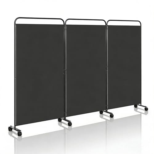 Peviasot Paravent rumsavdelare vikbar fristående skiljevägg på rullar, omklädningsrum, insynsskydd, rumsseparator, 3 delar, 263 x 180 cm, fristående rumsavdelare för kontor, sovrum – antracit