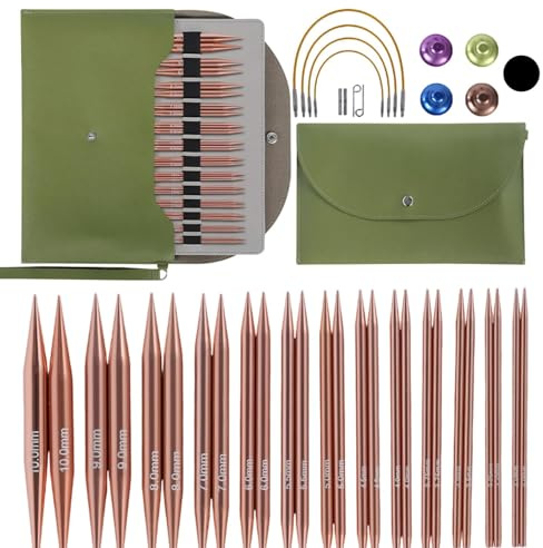 Rundstricknadeln Set Aluminium Austauschbar, 13 Paar Rundstricknadeln mit Tasche und Zubehör, 13 Nadeldurchmesser 3–10 mm, 4 Längen Verstellbar 40–100 cm, Häkelnadel Set für Mützen Pullover