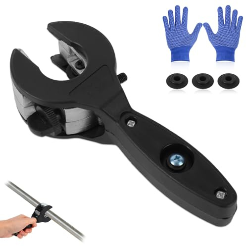 Ratcheting Tube Cutter in Narrow Space, Premium Ratchet Pipe Cutter Tool with 3 Blades & 1 Pair of Gloves for Copper Brass & Aluminum Pipes