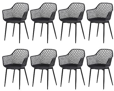 buybyroom Gartenstühle 8er Set, Gartenstuhl Kunststoff mit Armlehne,Gartensessel Wetterfest Loungesessel Outdoor für Garten, Balkonstühle Terrassenstühle Bistrostuhl Balkonmöbel Kleiner Balkon,Schwarz