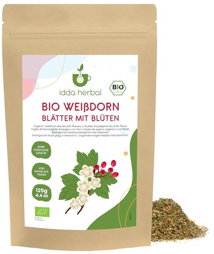 IDDA Herbal Aubepine Tisane BIO 125g, Тhé en Vrac, Feuilles et Fleurs d'Aubépine Séchées et Coupées