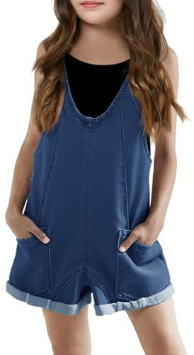 WWricotta Salopette in denim per bambine, pantaloncini estivi regolabili con spalline, tute in jeans, pantaloncini/A