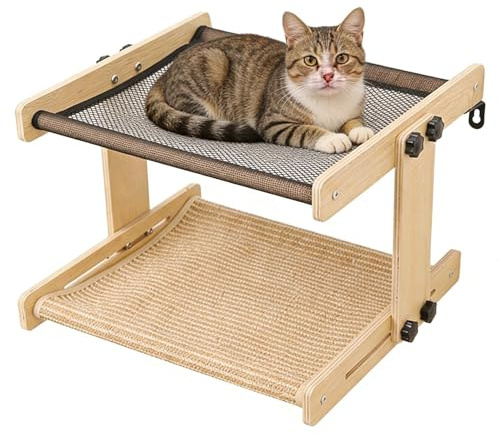 Mobili per animali domestici in legno per davanzale per gatti - Amaca galleggiante per gatti a doppio strato | Lettino regolabile per davanzale della finestra per interni, trespolo sospeso