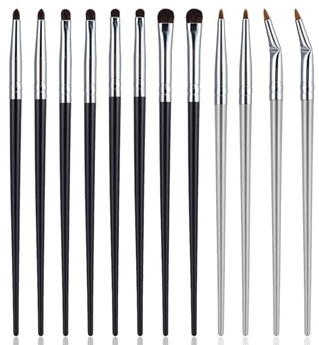 HJZHII Lot de 12 pinceaux de maquillage, petits pinceaux pour fard à paupières, mini pinceau à estomper, eyeliner, fard à paupières, pinceaux pour poudre, gel, crème, anti-cernes, eyeliner, estompeur