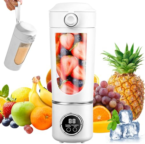 Mineup Mixeur Portable 700ml, Mini blender avec 12 lames, Blender Smoothie Rechargeable avec écran LED, Petit Mixeur Portable USB pour les voyages, la cuisine, le fitness, Blanc