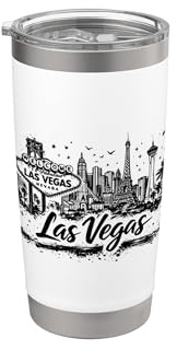 Las Vegas Nevada Stadtbild Willkommensschild Skizze Doppelwandiger Edelstahl-Thermobecher