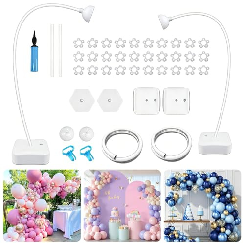 Återanvändbart set med ballongbåge, 2,5 m och 1,5 m, ballongbåge, ram med fot, ballongbåge-kit, festdekoration, ballongbåge, ballongbåge, kranshållare för bröllop, dop, födelsedagsfest (vit)