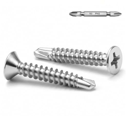 Wavanta 100Pcs M4.2 x 25mm Self Tapping Screws for Metal | 410 Stainless Steel Self Drilling Screws, Countersunk Phillips Head Screws with Phillips Bit for Metal, Plastic and Wood