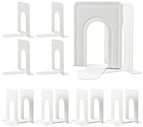 HappyHapi 7 Pairs Book Ends, Heavy Duty Bookends for Shelves, White