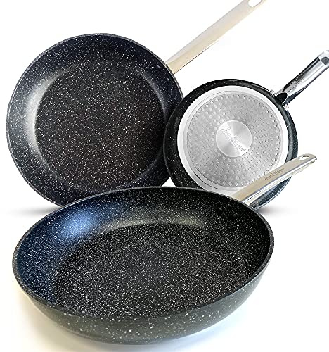 Non-stick stekpanna paket – set med 3 | induktionsstekpannor kompatibla med alla typer av hällar och ugnssäkra | Stonetastic av Jean Patrique