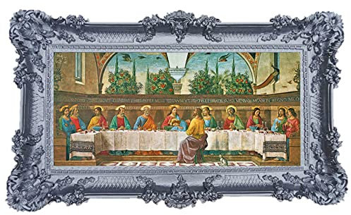 Made in Italy Wandbild 12 Apostel Abendmahl Ultima Cena Jesus 96x57cm Gemälde Bild mit rahmen antik barock Repro Look (Silber) 75B
