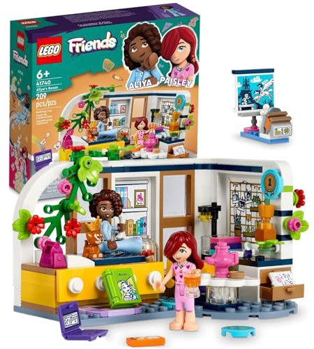 LEGO Friends Aliya's Room Building Set 41740 Collectible Toy Set, Pretend Play Mini Sleepover Party Bedroom Playset, Great Gift for Girls Boys Kids Ages 6+ with Paisley and Aliya Mini-Dolls and Puppy