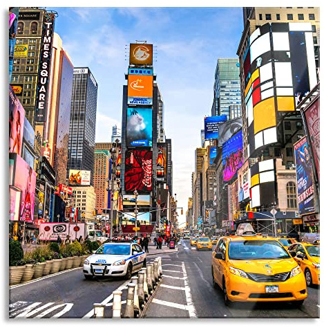 Pixxprint Quadro da parete su vetro | Times Square in New York City | 60 x 60 cm | incl. sospensione e distanziatore