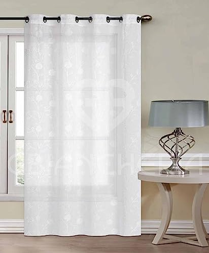 GBiancheria Tendaggio Tenda MILDRED Ricamata con Anelli in Alluminio mis.140×290 (1 Pannello (140x290cm), Ricamo Bianco)