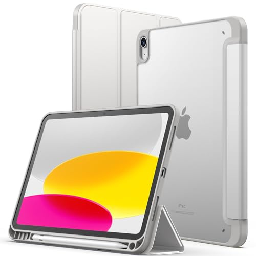 JETech Matte Fodral för iPad (A16) 11:e/10:e Generationen (2025/2022) med Pennhållare, Matt Genomlysande Tillbaka Skal Smal Stand Skyddande Case (Silver)