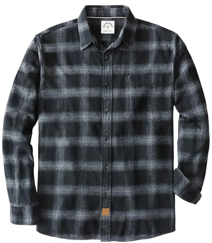 Dubinik® 6 oz Chemise Flanelle Homme 100% Coton Manches Longues Hiver Carreaux avec Poche Confortable Et Léger Noir Ombre L