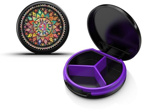 Serfeymi Tablettenbox 3 Fächer Pillendose Wasserdichte Medikamentenbox Pillenbox für Reise & täglichen Fächern für Medikamente,Vitamine, Fischöl,Nahrungsergänzungsmittel - Schwarz(Mandala)