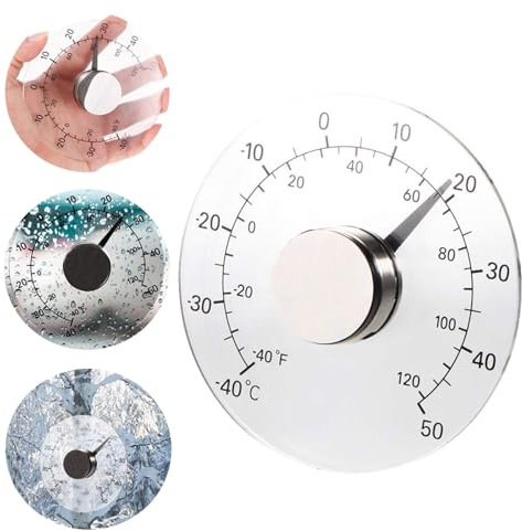 Tkxjry Transparentes Rundes Außenthermometer, Fensterthermometer, Außenbereich Fensterthermometer, Analoger Fensterthermometer, Außenthermometer, -40 bis 50 Grad Celsius, 11 cm Durchmesser