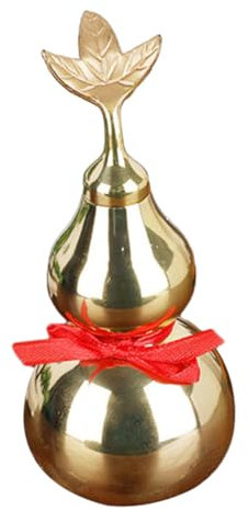 HAMPPLIES Brass Gourd Feng Shui Ornament 5.5 Inch with Leaf Accent Chinese Luck Statue Home Decor Wealth Symbol for Housewarming