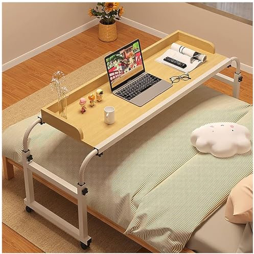 Rollender Laptop-Schreibtisch,Über-Betttisch auf Rollen,Laptoptisch Höhenverstellbar 65-95cm,Betttisch Beistelltisch Pflegetisch Auf Rollen Computertische,Wood