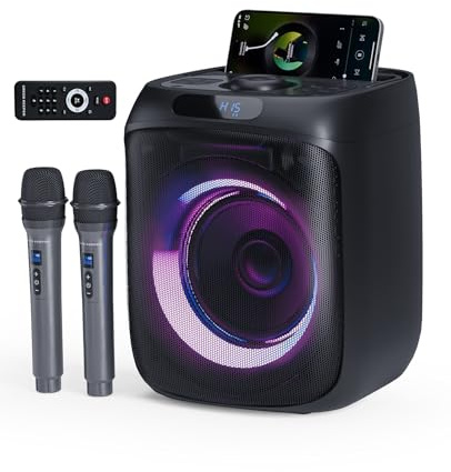 Enceinte Karaoke Adulte 2 Micros sans Fil, Enceinte Bluetooth Puissante 400W pour Fête, Système PA avec Lumières LED, FM Radio, TWS/TF/USB/AUX, Idéale pour Usage Intérieur et Extérieur, Divertissement