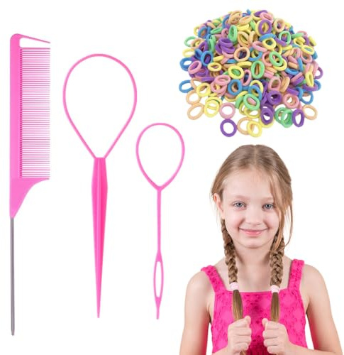 KEWUF 500 Piezas Gomillas Pelo Niña, Gomas Elásticas Colores, Gomas Pelo Pequeñas, Incluye un Peine y Dos Accesorios para Trenzar, Elásticos sin Costuras para Bebés y Niñas Pequeñas
