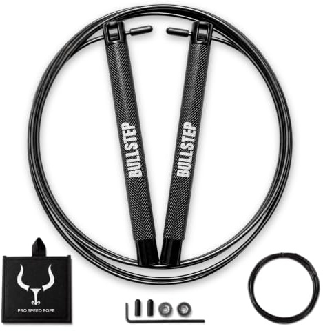 Bullstep® - Pro Speed Rope Corda per Saltare Professionale Crossfit Boxe | Corda crossfit, cavo acciaio inox da competizione, manici alluminio antiscivolo: jump rope e skipping rope per double under.
